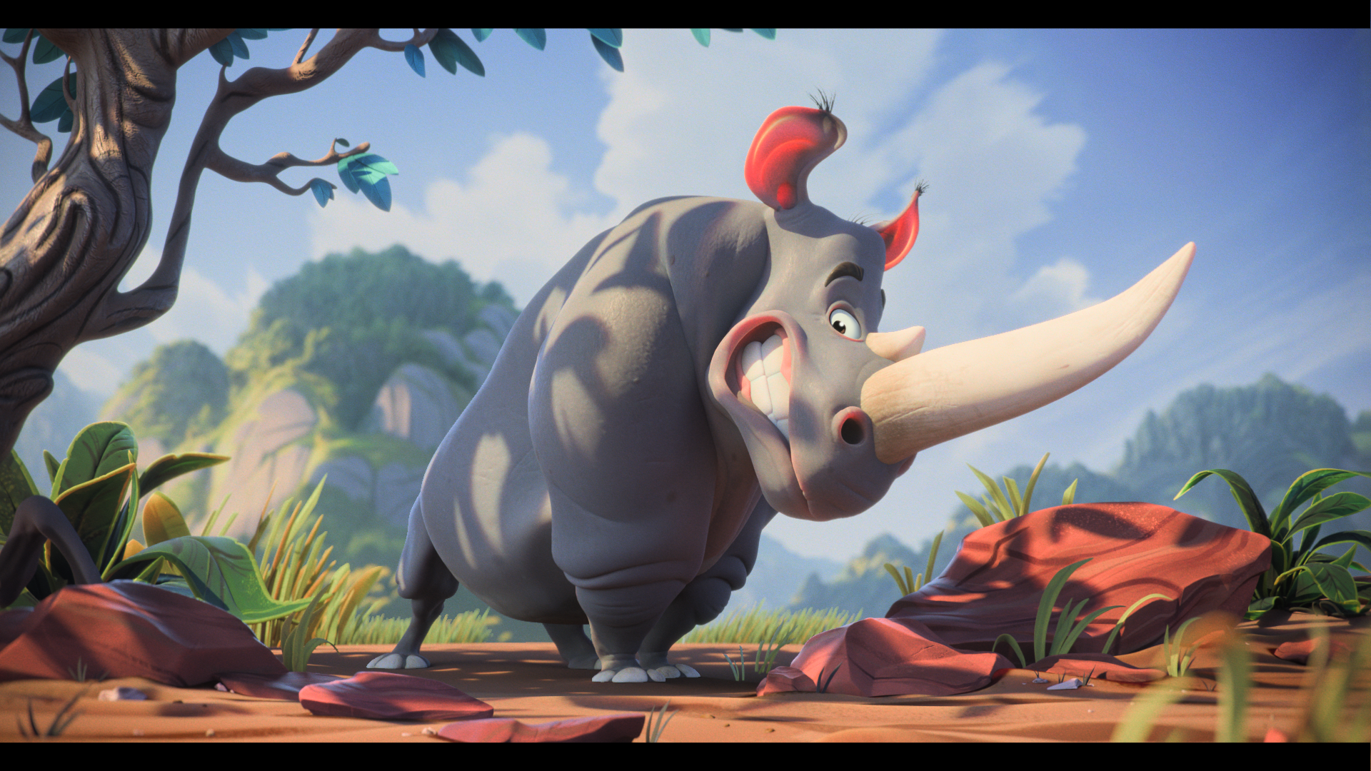 Een geanimeerd beeld van een neushoorn.