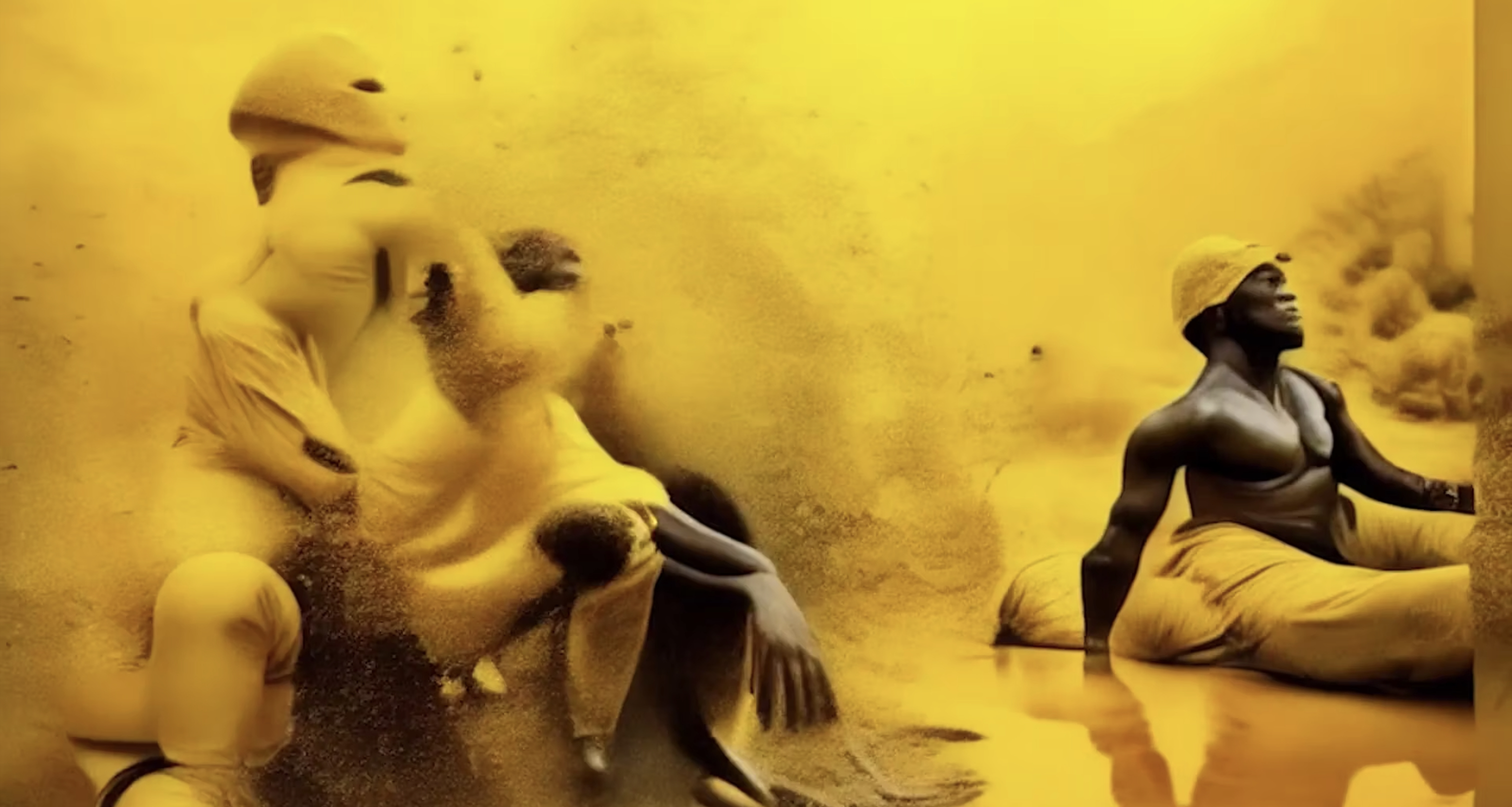 Mensen komen tevoorschijn uit een gele achtergrond.